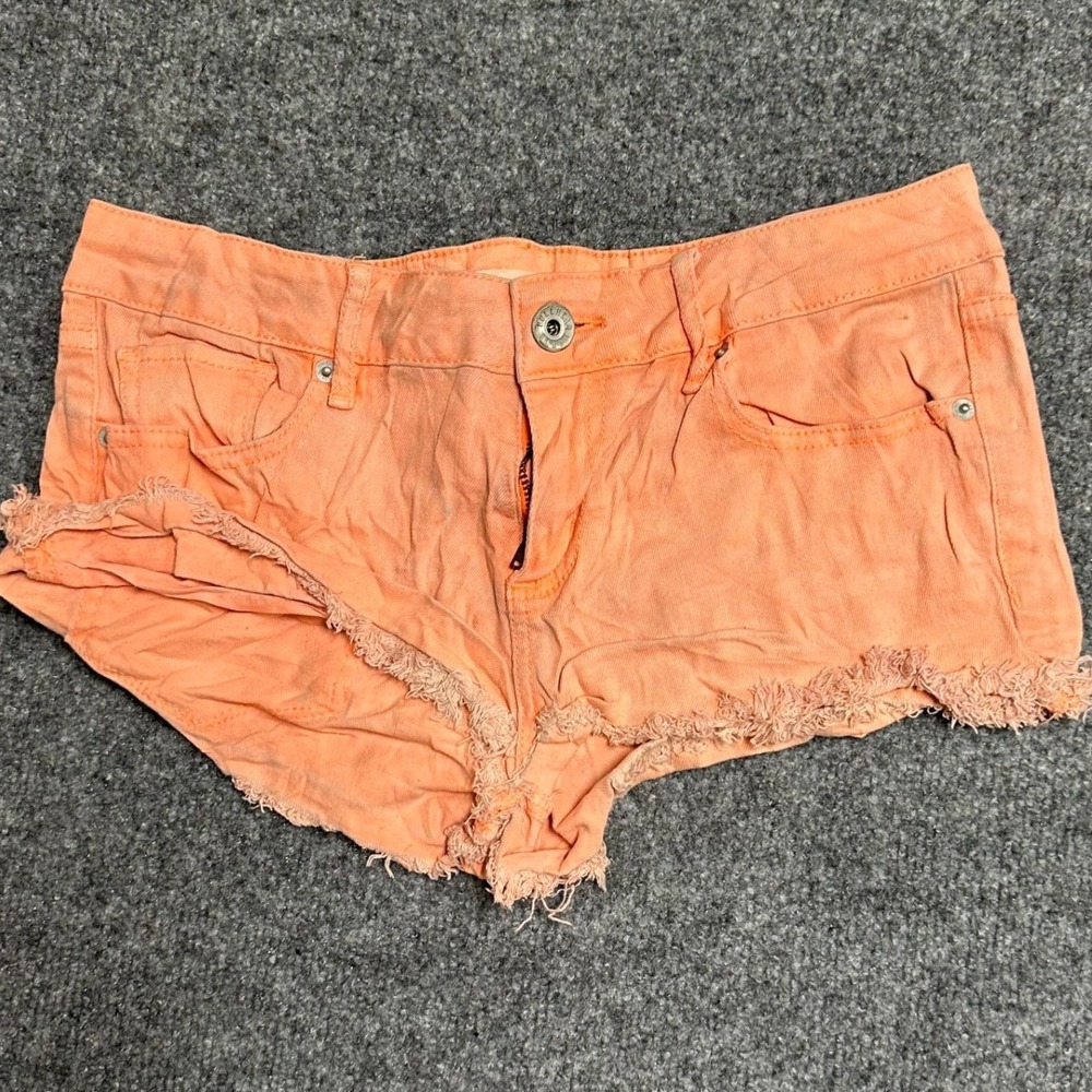 Bullhead Black Shorts Womens Size 1 Peach Orange Denim  Hem Low Rise Summer